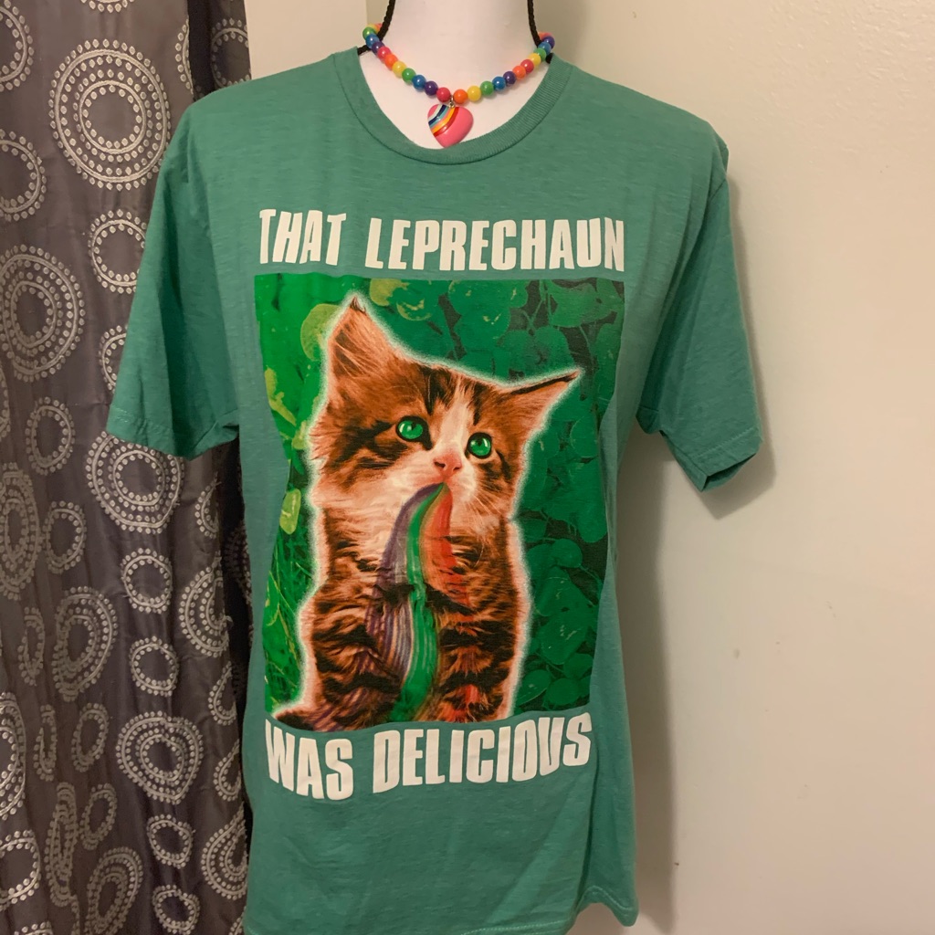707 Green Cat Leprechaun Tee Shirt